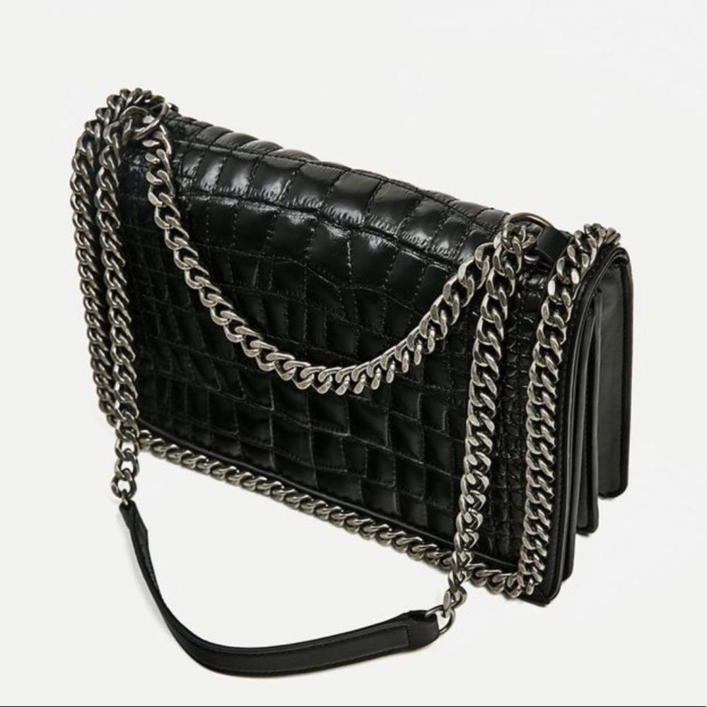 Zara Crocodile Crossbody Chain Bag.